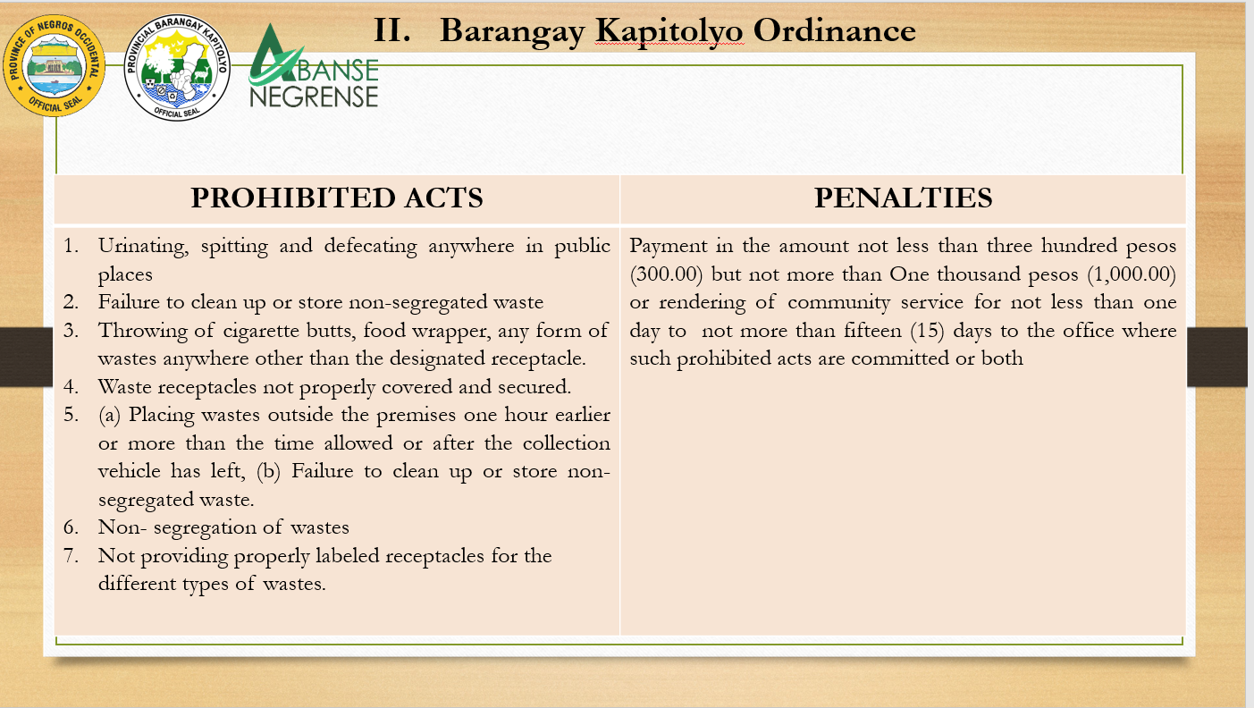 Barangay Kapitolyo Ordinance No. 2015-003 information poster