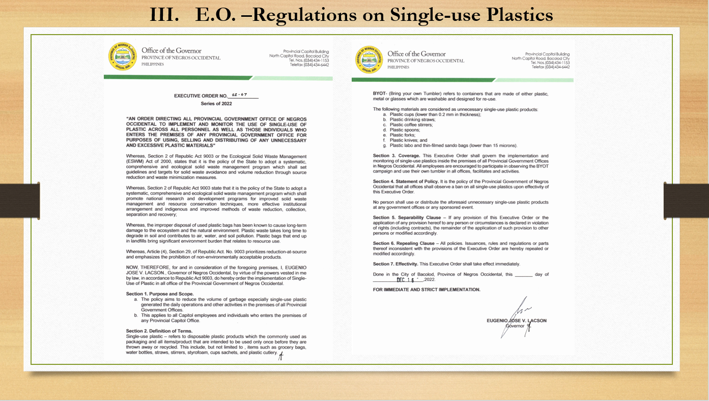 Executive Order 22-67 regulations on single-use plastics poster